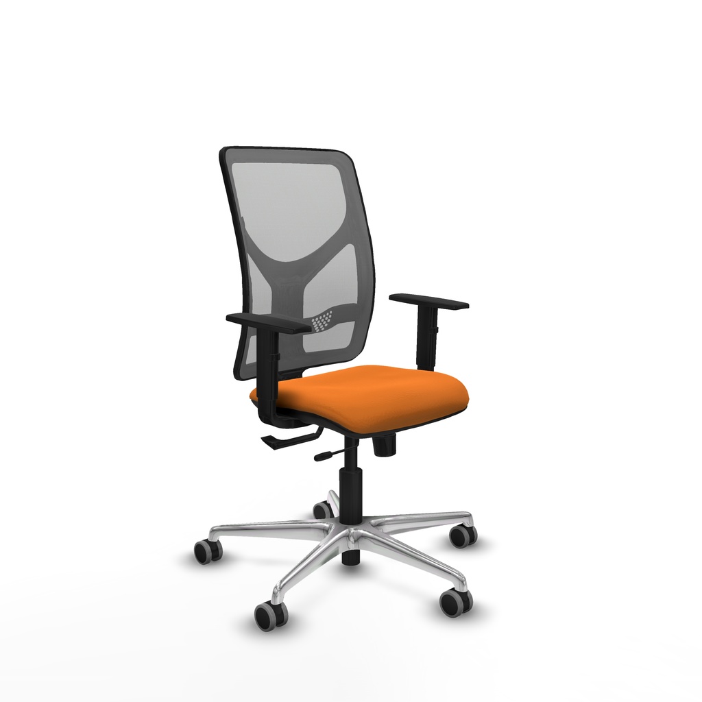 Motilla traslack malla gris similpiel naranja brazos 1D base aluminio  ruedas 65mm engomadas