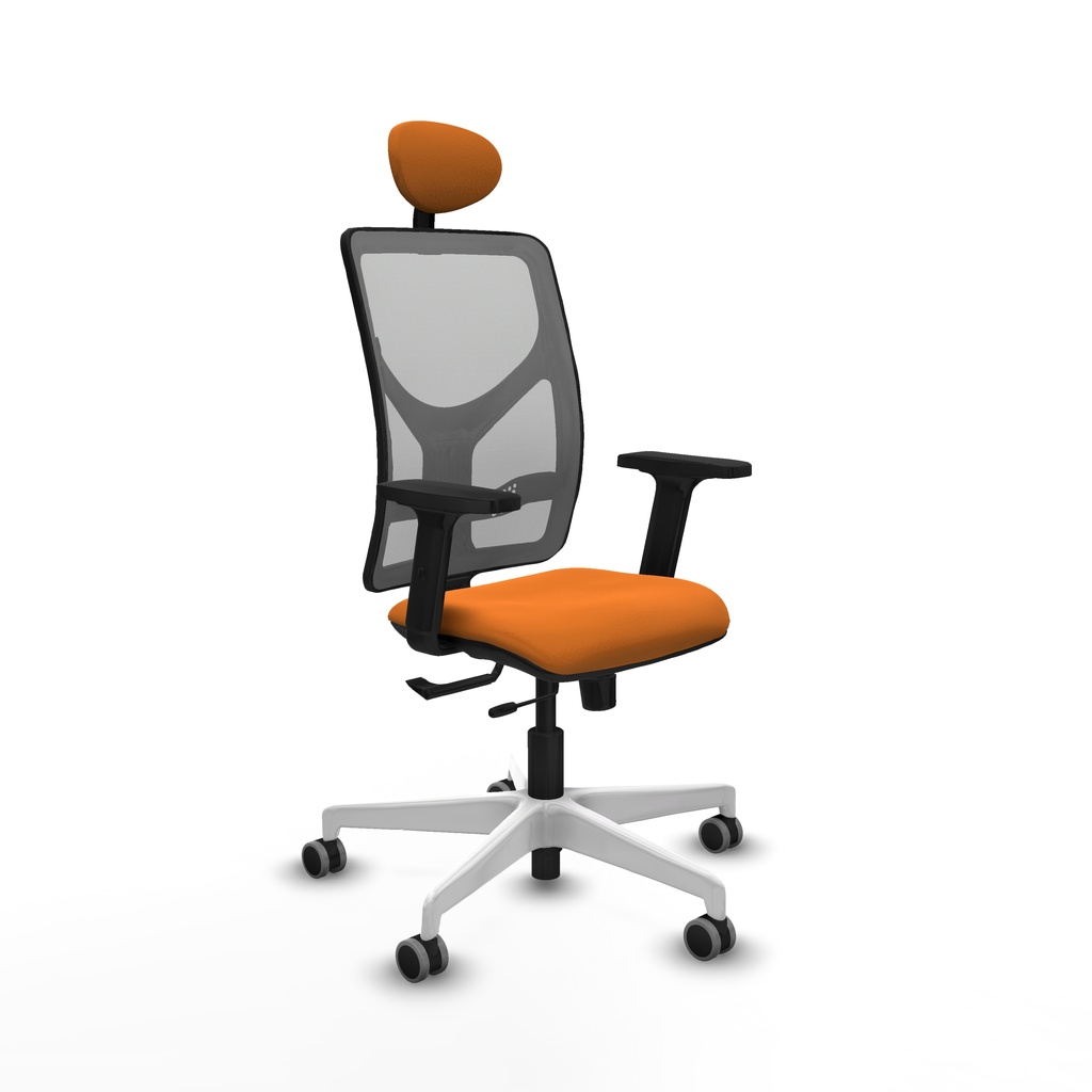 Motilla traslack malla gris similpiel naranja brazos 2D base blanca cabecero fijo ruedas 65mm engomadas