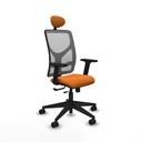 Motilla traslack malla gris similpiel naranja brazos 2D base piramidal cabecero fijo ruedas 65mm nailon