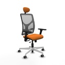 Motilla traslack malla gris similpiel naranja brazos 3D base blanca cabecero fijo ruedas 65mm engomadas