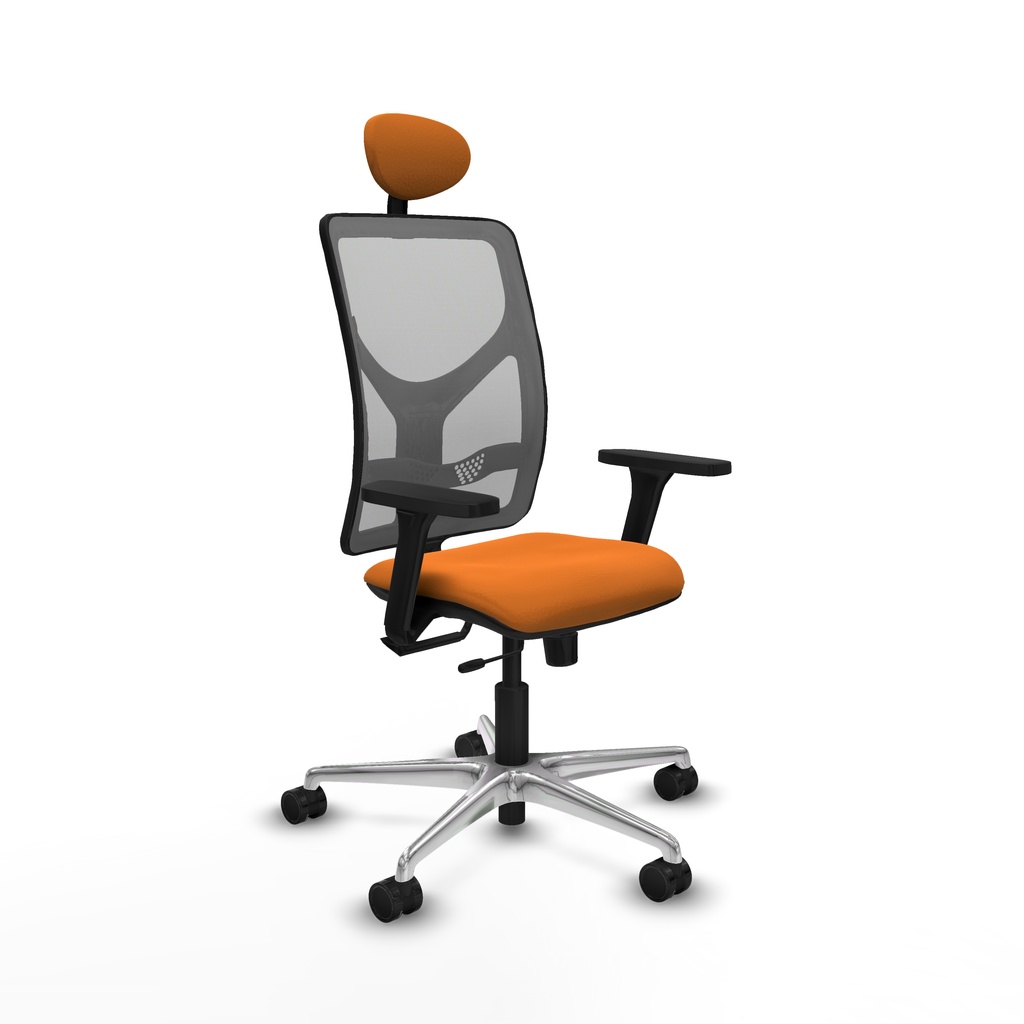 Motilla traslack malla gris similpiel naranja brazos 3D base aluminio cabecero fijo ruedas 65mm nailon