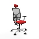 Motilla traslack malla gris similpiel rojo brazos blancos base aluminio cabecero fijo ruedas 65mm nailon