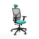Motilla traslack malla gris similpiel turquesa brazos 2D base piramidal cabecero fijo ruedas 65mm engomadas