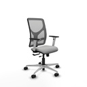 Motilla traslack malla gris similpiel gris claro brazos blancos base aluminio  ruedas 65mm nailon