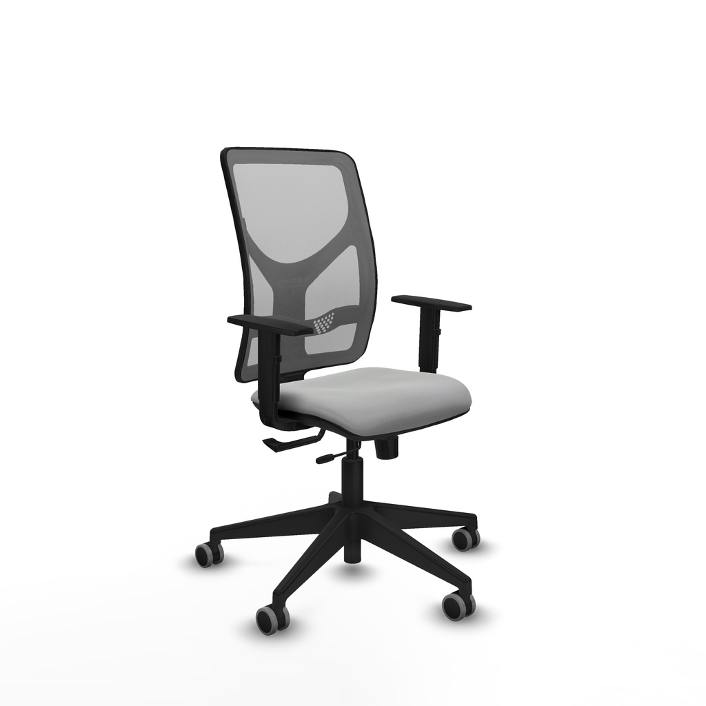 Motilla traslack malla gris similpiel gris claro brazos 1D base piramidal  ruedas 65mm engomadas