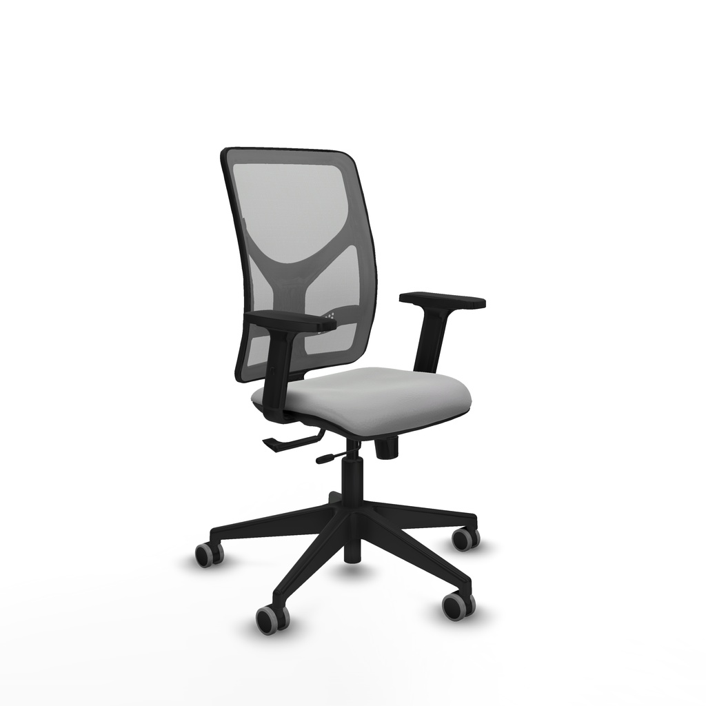 Motilla traslack malla gris similpiel gris claro brazos 2D base piramidal  ruedas 65mm engomadas