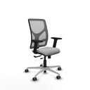 Motilla traslack malla gris similpiel gris claro brazos 2D base aluminio  ruedas 65mm engomadas
