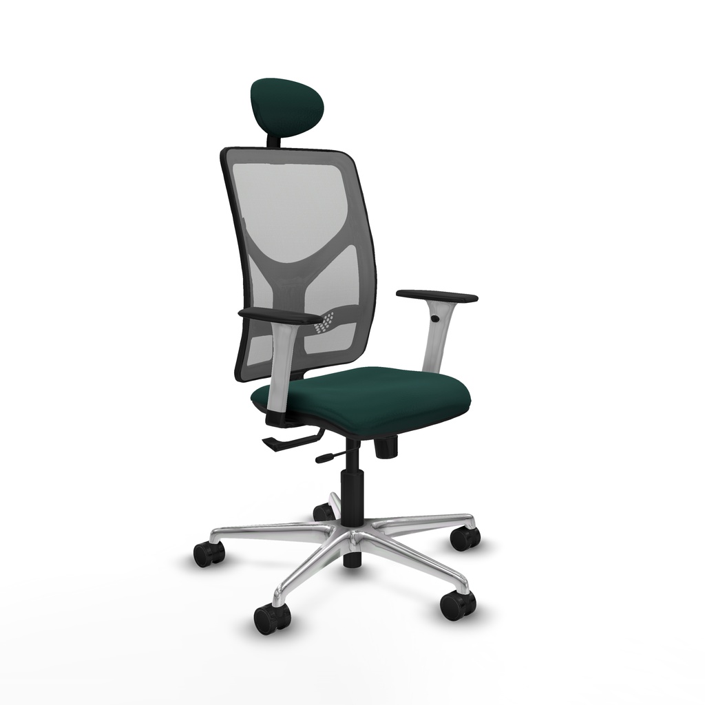 Motilla traslack malla gris similpiel verde botella brazos blancos base aluminio cabecero fijo ruedas 65mm nailon