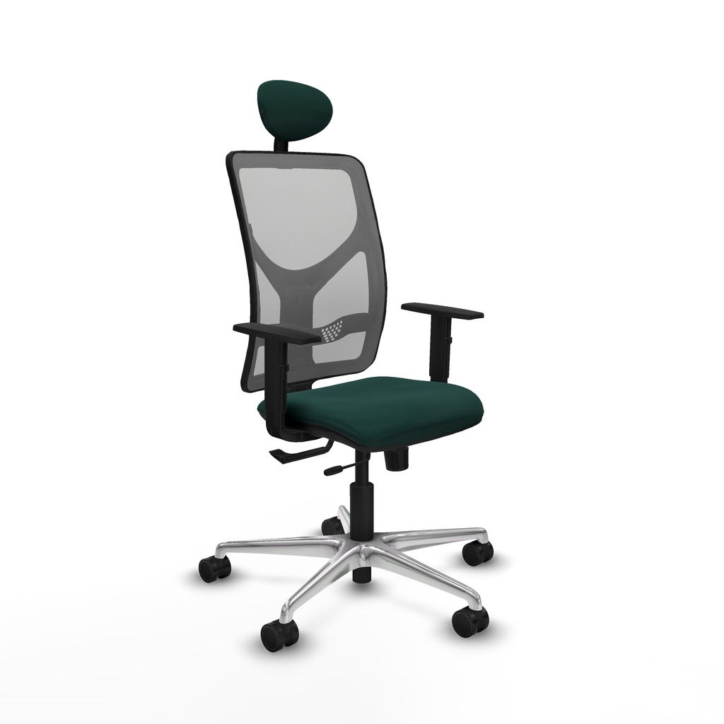 Motilla traslack malla gris similpiel verde botella brazos 1D base aluminio cabecero fijo ruedas 65mm nailon