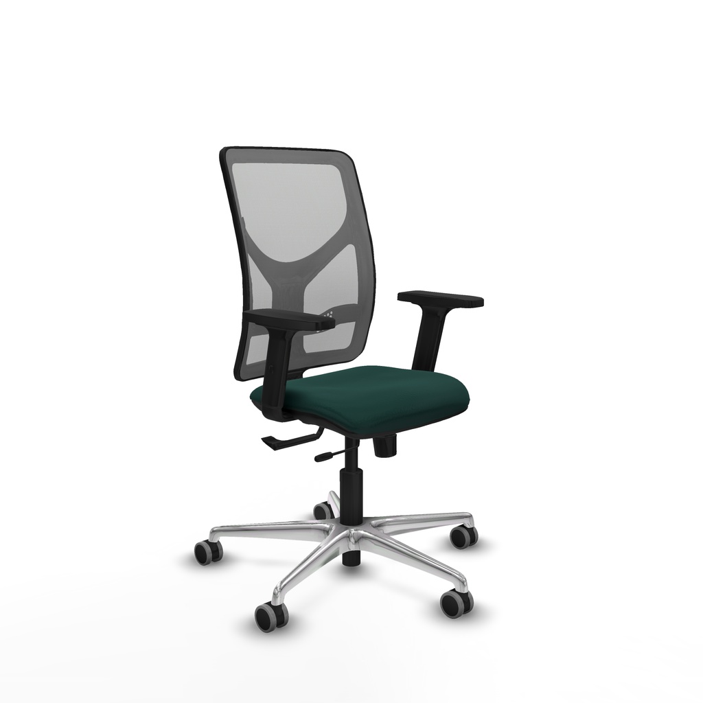 Motilla traslack malla gris similpiel verde botella brazos 2D base aluminio  ruedas 65mm engomadas
