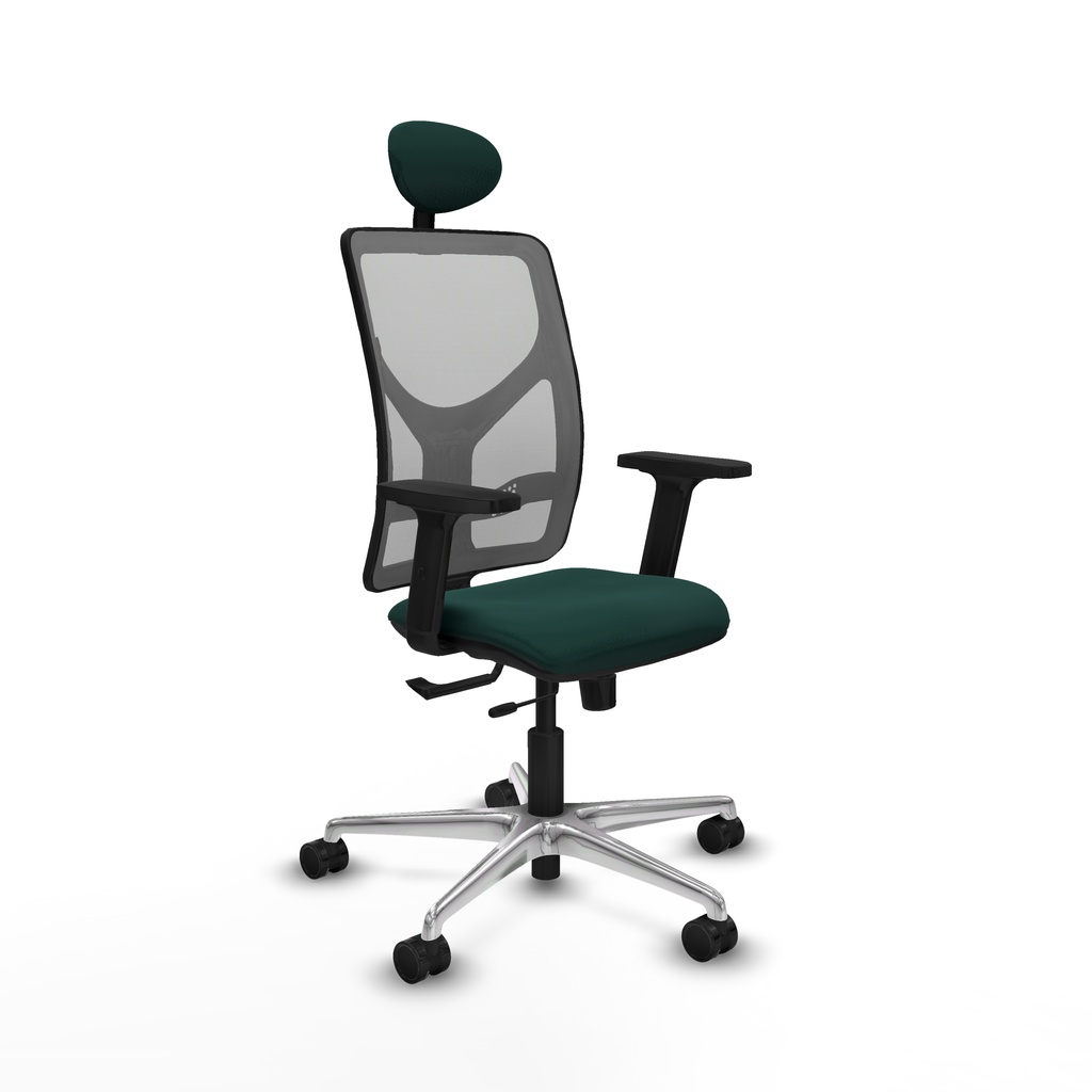 Motilla traslack malla gris similpiel verde botella brazos 2D base aluminio cabecero fijo ruedas 65mm nailon