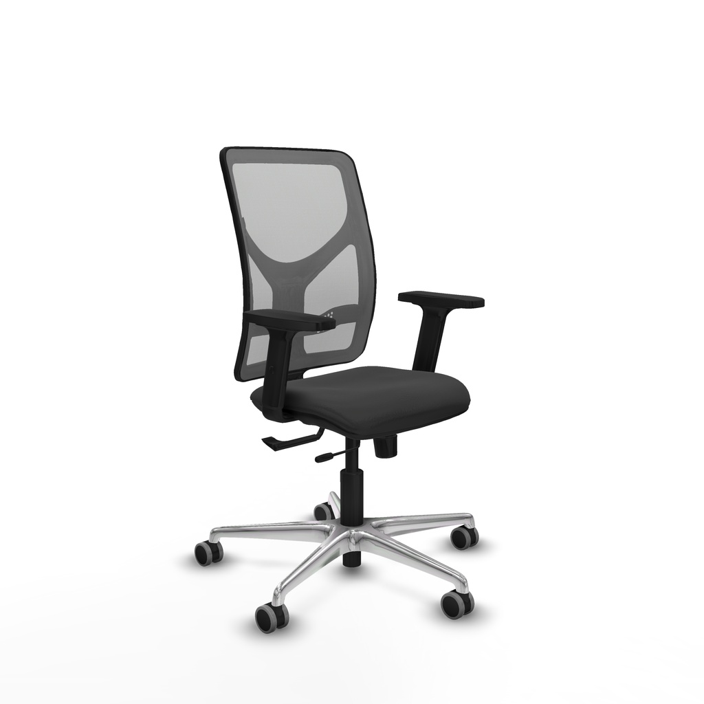 Motilla traslack malla gris similpiel gris oscuro brazos 2D base aluminio  ruedas 65mm engomadas