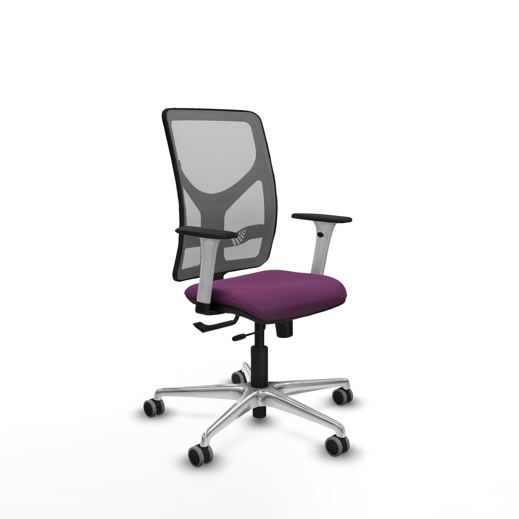 Motilla traslack malla gris similpiel morado brazos blancos base aluminio  ruedas 65mm engomadas