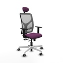 Motilla traslack malla gris similpiel morado brazos 1D base blanca cabecero fijo ruedas 65mm engomadas