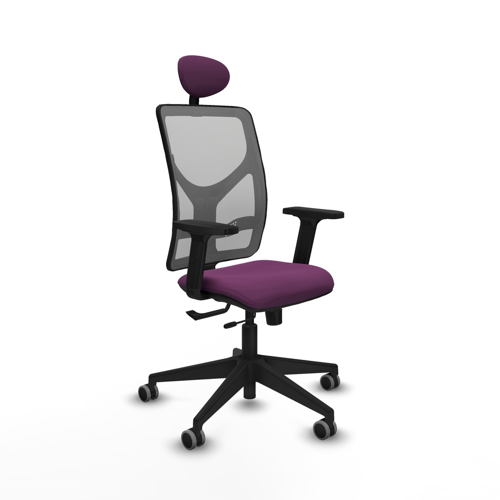 Motilla traslack malla gris similpiel morado brazos 2D base piramidal cabecero fijo ruedas 65mm engomadas