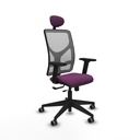 Motilla traslack malla gris similpiel morado brazos 2D base piramidal cabecero fijo ruedas 65mm engomadas