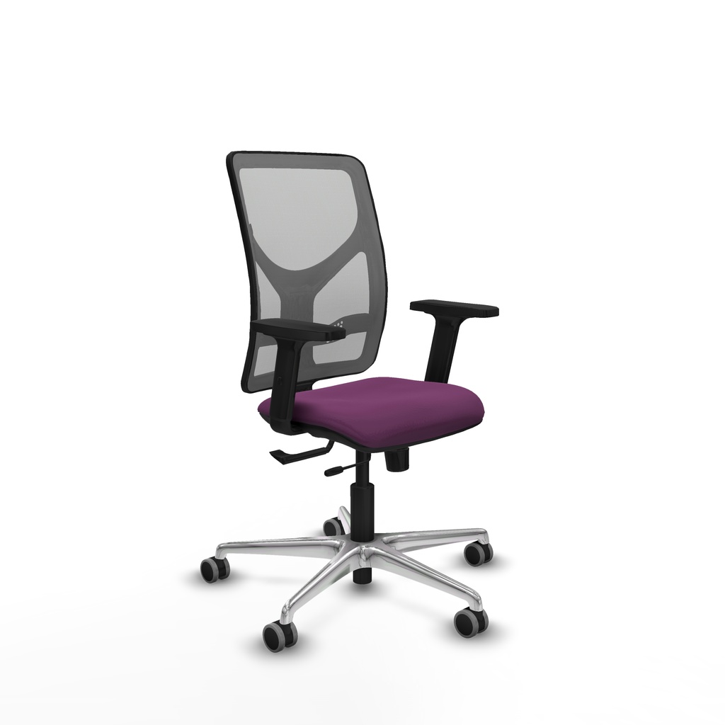 Motilla traslack malla gris similpiel morado brazos 2D base aluminio  ruedas 65mm engomadas