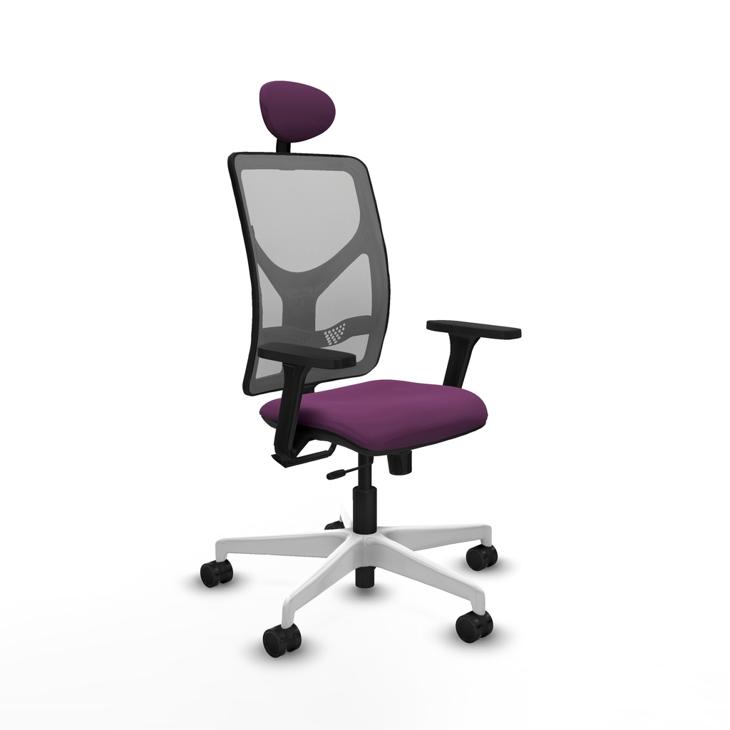 Motilla traslack malla gris similpiel morado brazos 3D base blanca cabecero fijo ruedas 65mm nailon