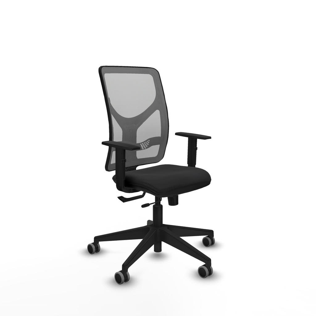 Motilla traslack malla gris similpiel negro brazos 1D base piramidal  ruedas 65mm engomadas