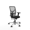 Motilla traslack malla gris similpiel negro brazos 2D base aluminio  ruedas 65mm engomadas