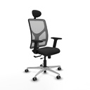 Motilla traslack malla gris similpiel negro brazos 2D base aluminio cabecero fijo ruedas 65mm engomadas