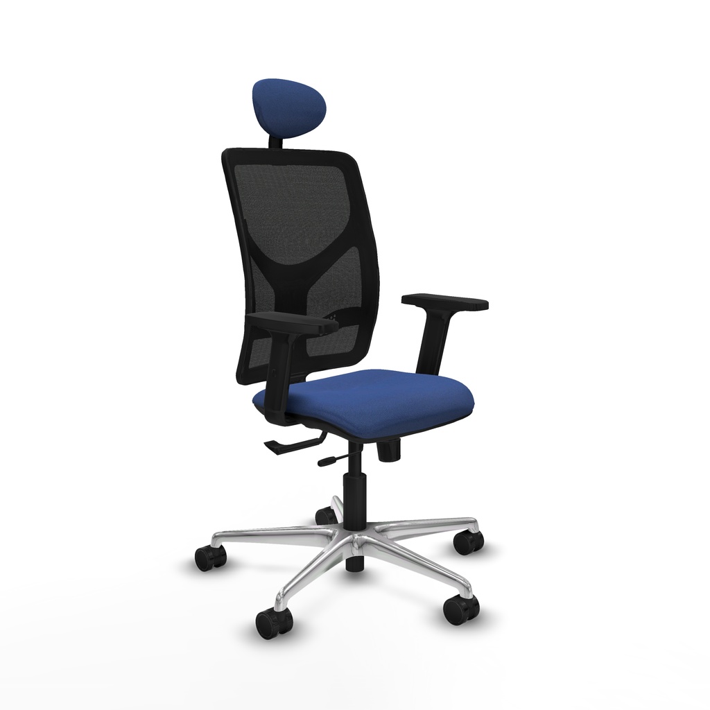 Motilla traslack malla negra bali azul marino brazos 2D base aluminio cabecero fijo ruedas 65mm nailon