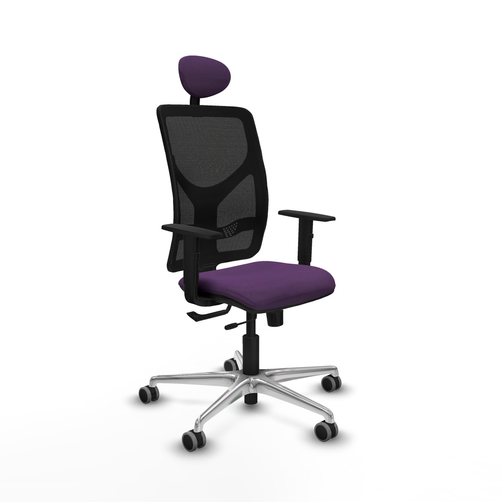 Motilla traslack malla negra bali morado brazos 1D base aluminio cabecero fijo ruedas 65mm engomadas
