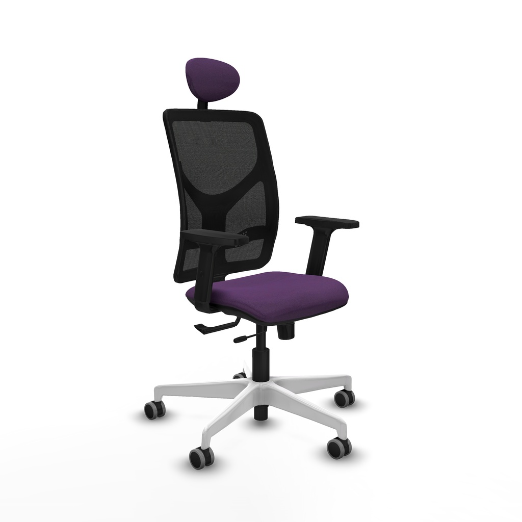 Motilla traslack malla negra bali morado brazos 2D base blanca cabecero fijo ruedas 65mm engomadas