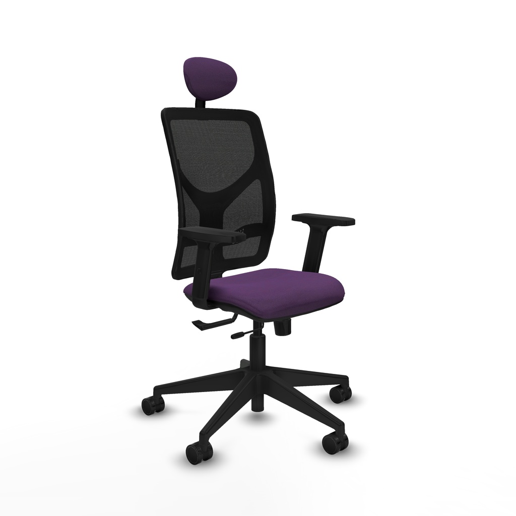 Motilla traslack malla negra bali morado brazos 2D base piramidal cabecero fijo ruedas 65mm nailon