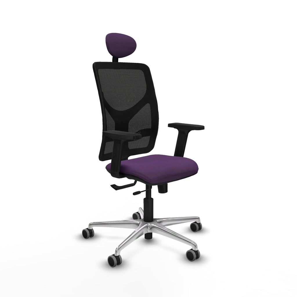 Motilla traslack malla negra bali morado brazos 2D base aluminio cabecero fijo ruedas 65mm engomadas