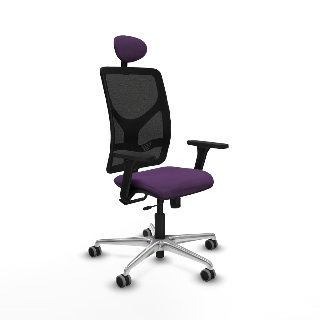 Motilla traslack malla negra bali morado brazos 3D base aluminio cabecero fijo ruedas 65mm engomadas