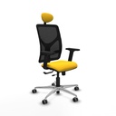 Motilla traslack malla negra similpiel amarillo brazos 2D base aluminio cabecero fijo ruedas 65mm engomadas