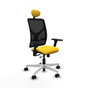 Motilla traslack malla negra similpiel amarillo brazos 3D base blanca cabecero fijo ruedas 65mm nailon