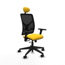 Motilla traslack malla negra similpiel amarillo brazos 3D base piramidal cabecero fijo ruedas 65mm nailon