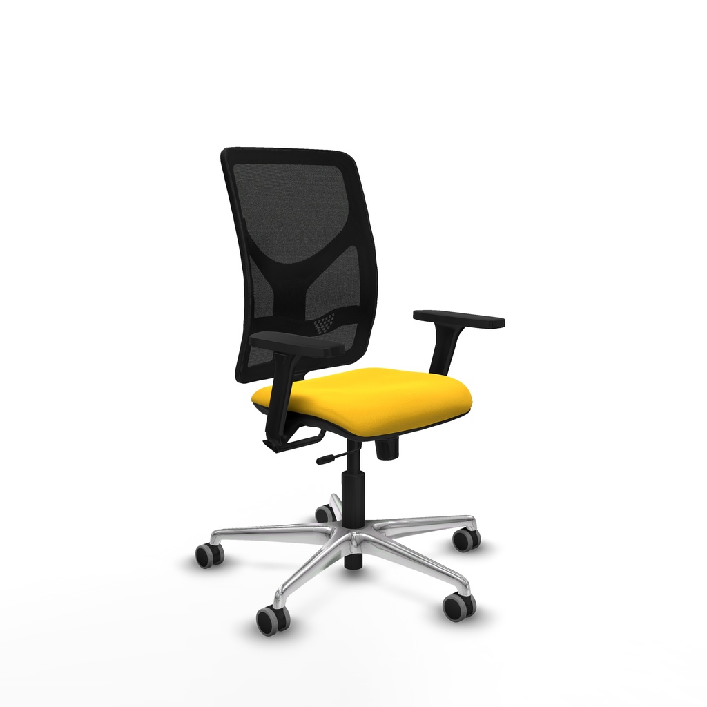 Motilla traslack malla negra similpiel amarillo brazos 3D base aluminio  ruedas 65mm engomadas