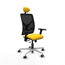 Motilla traslack malla negra similpiel amarillo brazos 3D base aluminio cabecero fijo ruedas 65mm engomadas