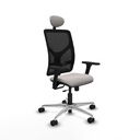 Motilla traslack malla negra similpiel blanco brazos 3D base aluminio cabecero fijo ruedas 65mm nailon