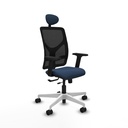 Motilla traslack malla negra similpiel azul marino brazos 2D base blanca cabecero fijo ruedas 65mm nailon