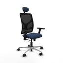 Motilla traslack malla negra similpiel azul marino brazos 3D base aluminio cabecero fijo ruedas 65mm nailon