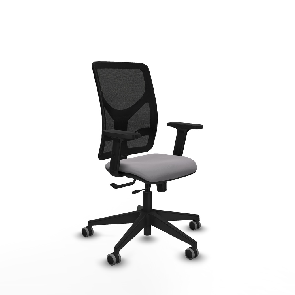 Motilla traslack malla negra similpiel gris brazos 2D base piramidal  ruedas 65mm engomadas