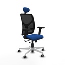 Motilla traslack malla negra similpiel azul brazos 2D base blanca cabecero fijo ruedas 65mm engomadas