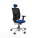 Motilla traslack malla negra similpiel azul brazos 2D base aluminio cabecero fijo ruedas 65mm engomadas