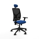 Motilla traslack malla negra similpiel azul brazos 3D base piramidal cabecero fijo ruedas 65mm nailon
