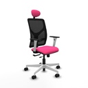 Motilla traslack malla negra similpiel rosa brazos blancos base blanca cabecero fijo ruedas 65mm nailon