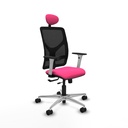 Motilla traslack malla negra similpiel rosa brazos blancos base aluminio cabecero fijo ruedas 65mm nailon