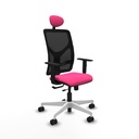 Motilla traslack malla negra similpiel rosa brazos 1D base blanca cabecero fijo ruedas 65mm nailon