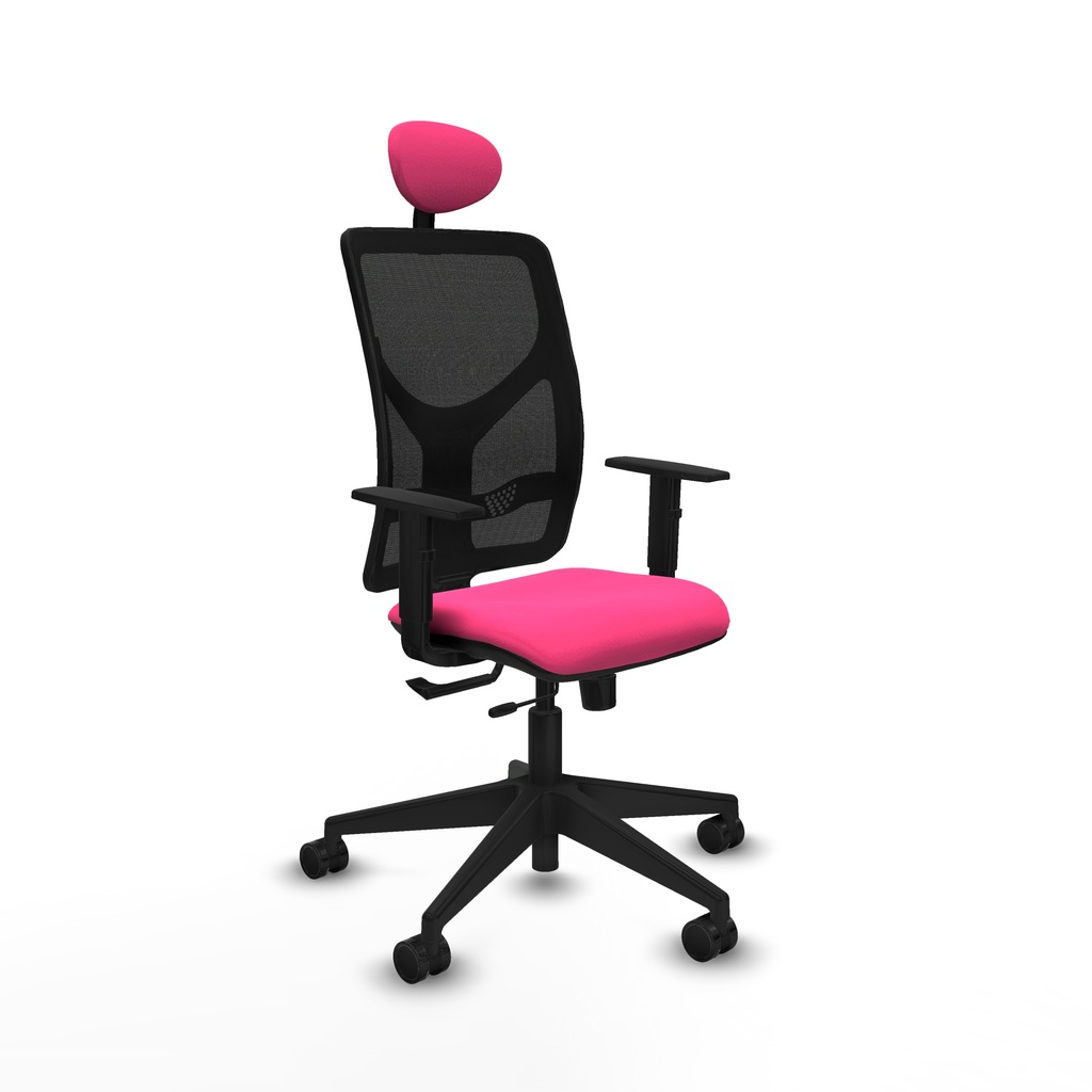 Motilla traslack malla negra similpiel rosa brazos 1D base piramidal cabecero fijo ruedas 65mm nailon