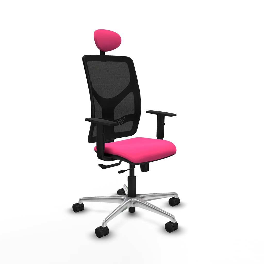 Motilla traslack malla negra similpiel rosa brazos 1D base aluminio cabecero fijo ruedas 65mm nailon