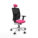 Motilla traslack malla negra similpiel rosa brazos 2D base blanca cabecero fijo ruedas 65mm nailon