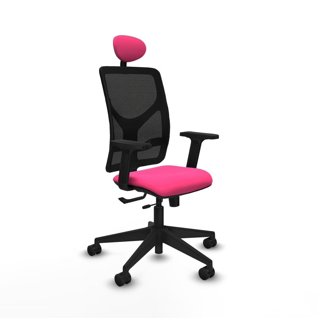 Motilla traslack malla negra similpiel rosa brazos 2D base piramidal cabecero fijo ruedas 65mm nailon
